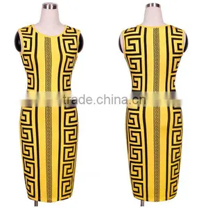 Walson Instyles Retro Round Neck Sleeveless Evening Dress Bodycone Printed Pencil Dress Pin up thumbnail-1