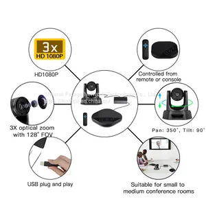 Hotrain FXAO2000 3x Zoom Din6 3 Presets Video Camera Microphone Speaker Docking Station Hub Audio/Video Conferencing System Set thumbnail-1