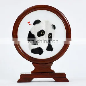 Chinese Style Craft Gift Mirror Pattern Silk Embroidered Painting Furnishing Ornaments With A Rosewood Frame For Decoration(D15cm) thumbnail-5