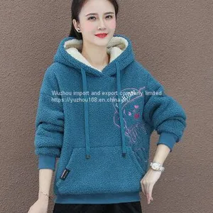 Fleece and Heavy Hoodie for Lady's New Lamb Wool Hoodie Double-sided Cashmere European Coat thumbnail-3