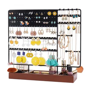 JEWELRY ORGANIZER WALL MOUNTED WALL JEWELRY ORGANIZER SET OF 3 WOOD HANGING JEWELRY ORGANIZER RUSTIC JEWELRY HANGER FOR JEWELRY STORAGE DISPLAY GIFT (BROWN+BLACK) thumbnail-1