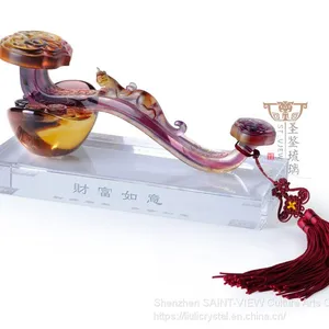 Lost-Wax Liuli Glass Calabash Gourd Pixiu Feng Shui Collecting Money Decorative Sculpture thumbnail-1