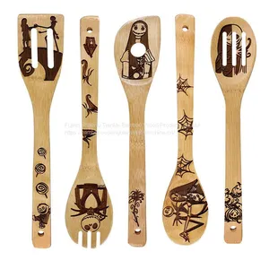 Engraved Bamboo Wood Utensils Set Wholesale Cooking Tools Bambu Wood Burned thumbnail-1