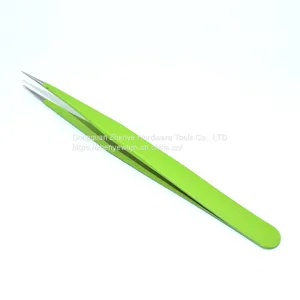 Small Tweezers for Hand Account Guka Cute Manual Diy Sticker Point Elbow Hand Account Clip Tool Sewing Grafting False Eyelashes Green Straight Head thumbnail-4