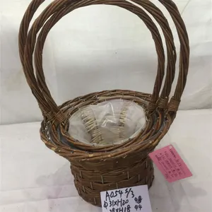 High Quality Custom Red Willow Wicker Storage Baskets With Wood Handles thumbnail-4