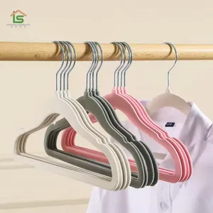 Non Slip High Quality Kids Velvet Plastic Clothes Hangers Metal Hook Multicolour Flocked Suit Coat Clothes Velvet Hangers thumbnail-1