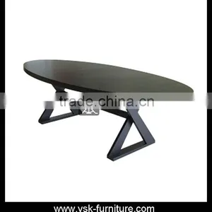 DT-018 Oval Shape Top Crossed Legs Wooden Dining Table thumbnail-1