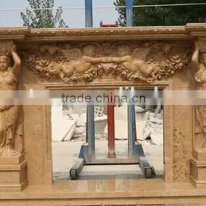 Hot Indoor Natural Polished Beige Marble Fireplace thumbnail-6