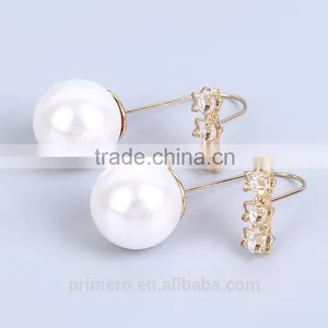 New Pentagram Temperament Hook Natural Pearl Zircon Stud Earrings thumbnail-4