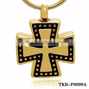 Shining Gold or Silver Plated Hollow Black Prayer Cross Cremation Ashes Pendant Funeral Casket And Urns Religious Jewelry thumbnail-2