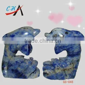 Lovely Blue Veins Stone Dolphin& Hand Carved Stone Animal Figurines thumbnail-1