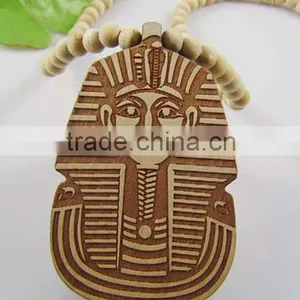 Large Wooden King Tut Pharaoh Pendant Wood Jewelry Necklace thumbnail-1