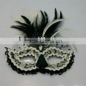 White and Black Feather Lace Face Mask thumbnail-1