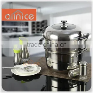 Bakelite Handle 28/30/32/34cm 2 Layer Stainless Steel Food Steamer With Glass Lid and Double Bottom thumbnail-1