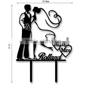 Wedding Cake Topper Personalized Name and Date Couple Silhouette Toppers Rustic thumbnail-2