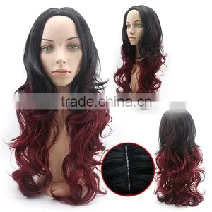 2016 Available Ombre Celebrity Curly Wig Cheap Wigs Two-Tone Female Elegant Wavy Synthetic Wigs for African American Black Women thumbnail-1