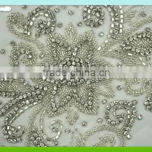 2015 Newest and Fashion Beads Applique Patch on Mesh RC-313 thumbnail-3