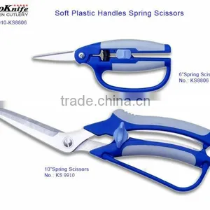 Blue ABS Handle Spring Scissors High Quality Paper Scissors thumbnail-1