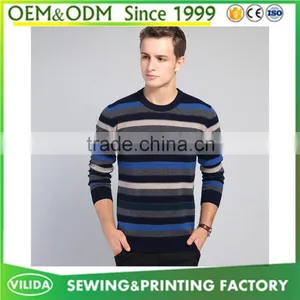Factory Cheap Price Winter Men's 100% Woolen Knitted Stripe Pullover Sweater thumbnail-3