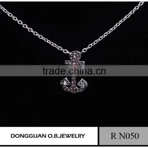 Cheapest Stainless Steel Pendant Anchor Necklace/Crystal Letter White Gold Necklace thumbnail-2