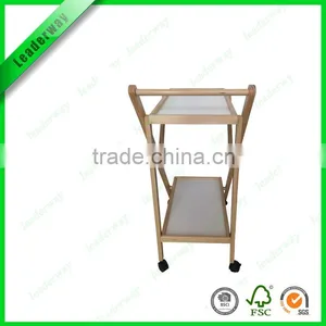 2 Tiers Storage Pine Wood Hotel Trolley Room Service Cart thumbnail-3