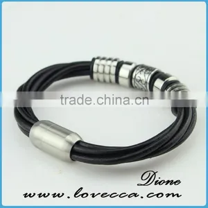 Leather Cuff Bracelet!! 2016 NEW Stainless Steel Jewelry Silver Man-made Braid Leather Bracelet for Men thumbnail-2