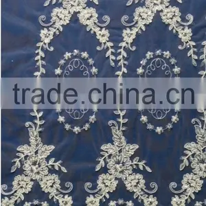 Latest Design Cord Laces High Quality Beaded Bridal Lace Fabric thumbnail-1