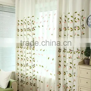 Natural Material Leaf Pattern Embroidered Grommet Curtain thumbnail-3