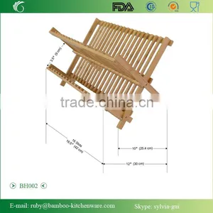 BH002/ Unique Counter Kitchen Decor Bamboo Folding Dish Drying Stainless Steel Utensil Rack thumbnail-4