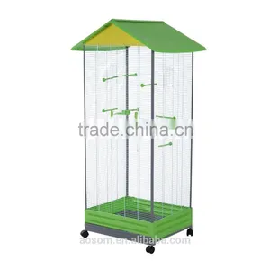 Pawhut White Green Yellow Garden Metal Parrot Cage thumbnail-3