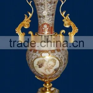 Arabic Style Crackle Ceramic Vase, Hand Painted Gilt Brass Mounted Vase thumbnail-6