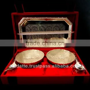 Home Decoration Gift Item Beautiful Handmade Silver Plated Gift Bowl Spoon Set thumbnail-3