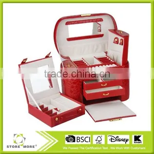 Hand Made Luxury Large Mirror Lockable Pink Gift Custom Leather Jewelry Box thumbnail-2