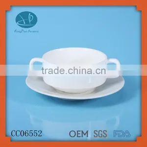 Wholesale Ceramic Soup Cup With Handle,white Ceramic Soup Bowl With Two Handles thumbnail-1