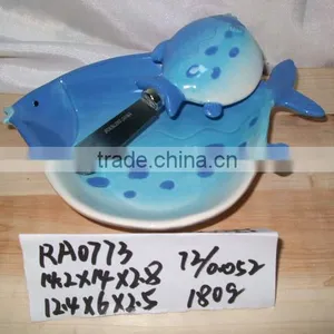 Hand Made Fish Shape Ceramic Cake Plate & Butter Knife for Supply thumbnail-1