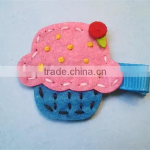 2017 Felt Hair Bow Clip With Blue and Pink Cupcake Shaped in China thumbnail-1