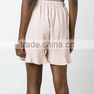 Wholesale Custom Fashion Women Summer Plain Cotton Super Soft Pink Ruffled Hem Shorts Pants thumbnail-3