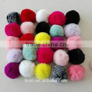 KR 100% Real Rex Rabbit Fur Pom Pom/Colorful Rabbit Fur Ball Keychain 6-10cm Bag Pendant thumbnail-1