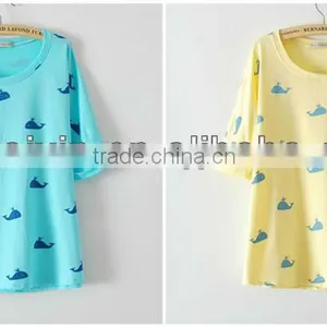 Mid- Long Sleeve Water Printing Plane Design Blouse for Lady thumbnail-1