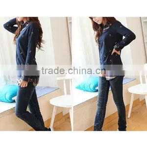Spring and Autumn Lovely Printed Fake 2pcs Long Sleeve Blouse Designs Fashion Women Plaid Shirt thumbnail-5
