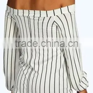 Runwaylover EY2357B New Style 2017 Ladies Fashion Off-Shoulder Stripe Blouse thumbnail-2