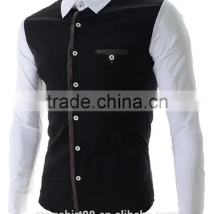 2017 Latest Designer Contrast Collar and Sleeve Slim Fit Dress Men Shirt thumbnail-3