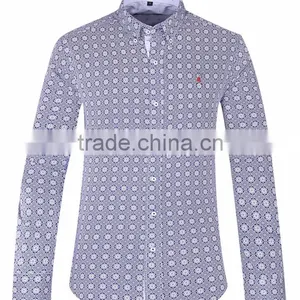 2017 Men's Long Sleeve Graphic Printed Slim Fit Shirt With Contrast Collar and Cuff thumbnail-2