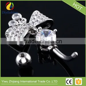 Stainless Steel Big CZ Bowknot Long Navel Ring thumbnail-6