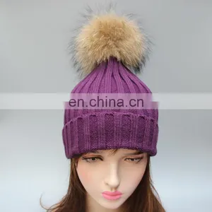 Classical Stripe Style Adults Acrylic Hats Winter Acrylic Hats With Big Ball on Top thumbnail-2