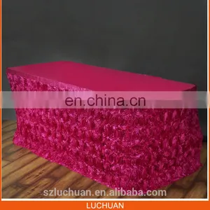 High Quality Home Textile Plum Satin Rosette Table Skirt Designs For Wedding thumbnail-1