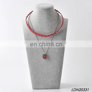 Garnet Coral Beads Pendant Necklace Red Suede Leather Choker Necklace Sets thumbnail-1