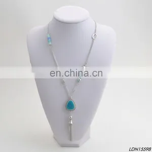 Druzy Aquamarine Gemstone Pendant Charm Necklace Silver Rhinestone Necklaces thumbnail-1