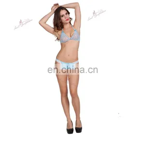 Sexy Woman Open Cup Bra Sexy Ladies Bra and Panty Blue Lace Lingeries Women Underwear thumbnail-3