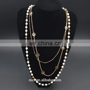 Crystal Diamond Fashion Pendant Chunky Pearl Beaded Necklace MCB-0046 thumbnail-2